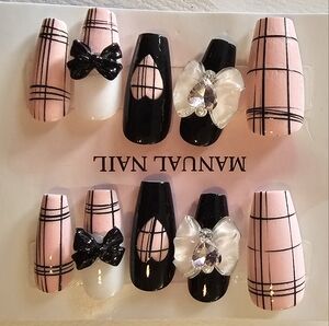 Pink and Black Nail Set